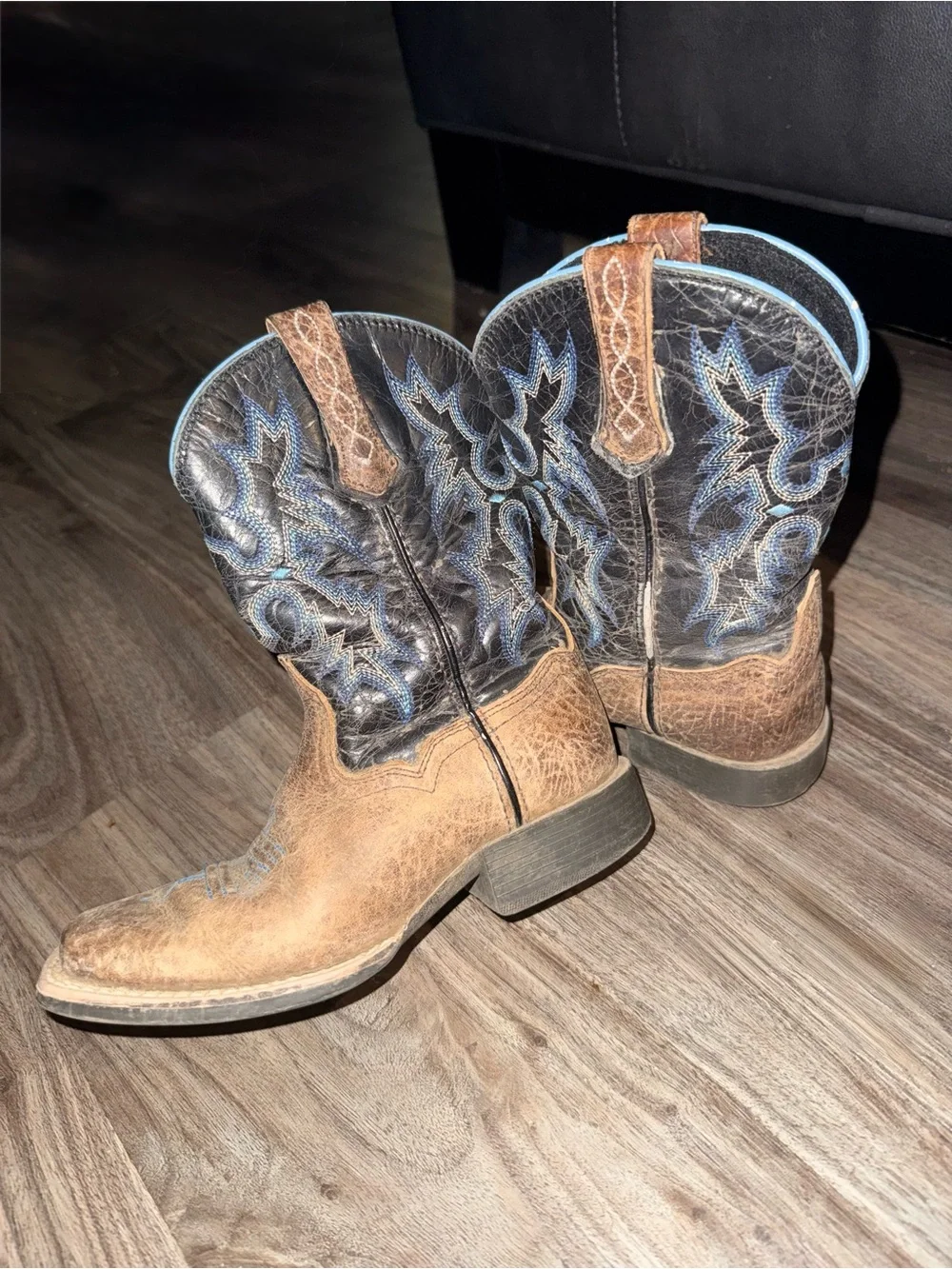 Ariat Kids Tombstone Western Cowboy Boots Brown Black Blue Size 11.5